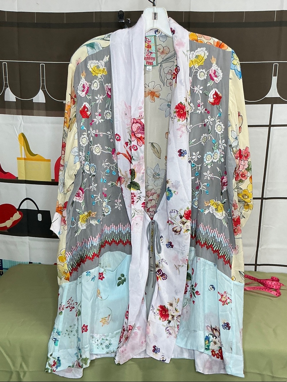 Johnny Was Sz Large Silk  Floral Patchwork Sheer Kimono duster #2365